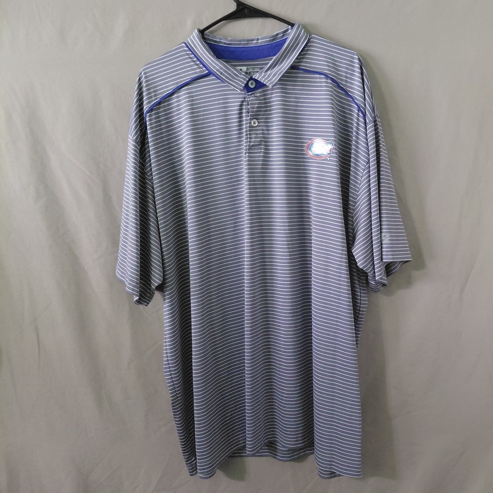 Russell Athletic Florida Gators Mens 3XL Polo Shirt Grey Striped Short Sleeve
